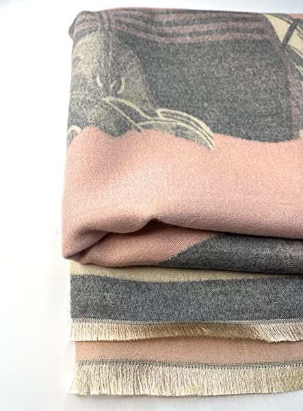 Beyond Joy Pashmina/Cashmere Substitute 100% Acrylic Shawl Scarf w Double sided Colors w 2 XL Horses designs in 4 Colors (Light Pink/Grey) - 画像 (3)