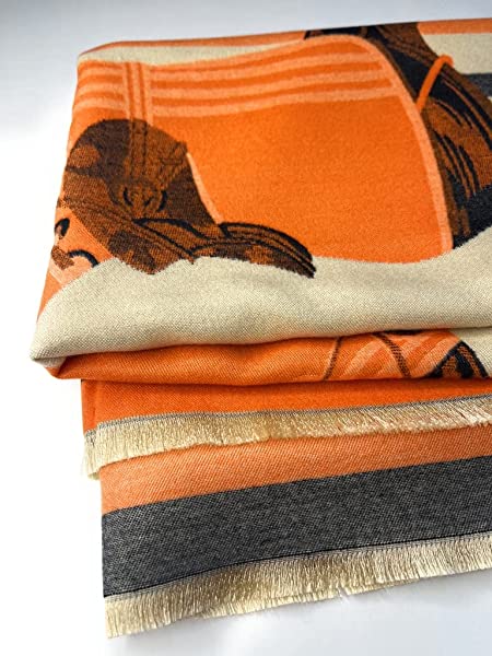 Beyond Joy Pashmina/Cashmere Substitute 100% Acrylic Shawl Scarf w Double sided Colors w 2 XL Horses designs in 4 Colors (Orange/Black) - 画像 (3)