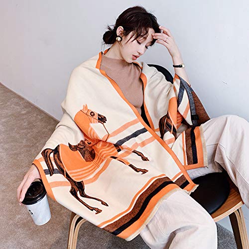 Beyond Joy Pashmina/Cashmere Substitute 100% Acrylic Shawl Scarf w Double sided Colors w 2 XL Horses designs in 4 Colors (Orange/Black) - 画像 (4)
