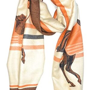 Beyond Joy Pashmina/Cashmere Substitute 100% Acrylic Shawl Scarf w Double sided Colors w 2 XL Horses designs in 4 Colors (Orange/Black)