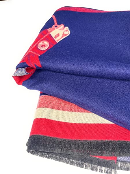 Beyond Joy Pashmina/Cashmere Substitute 100% Acrylic Shawl Scarf w Double sided Colors w 2 XL Horses designs in 4 Colors (Red/Blue) - Image 3