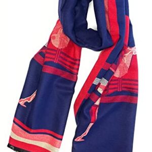 Beyond Joy Pashmina/Cashmere Substitute 100% Acrylic Shawl Scarf w Double sided Colors w 2 XL Horses designs in 4 Colors (Red/Blue)