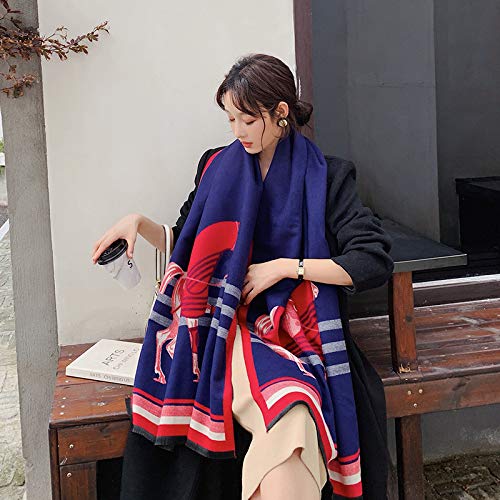 Beyond Joy Pashmina/Cashmere Substitute 100% Acrylic Shawl Scarf w Double sided Colors w 2 XL Horses designs in 4 Colors (Red/Blue) - Image 5