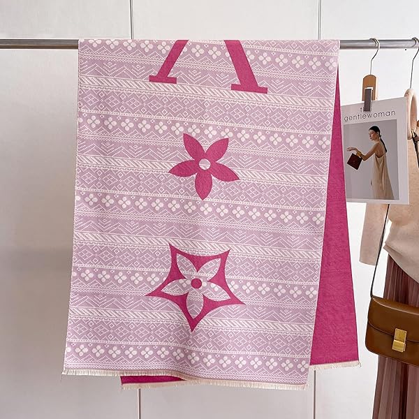 Beyond Joy Pashmina/Cashmere Substitute 100% Acrylic Shawl Scarf w Double sided Colors w 2 XL Nordic Winter Pattern Magenta & Pink - Image 3