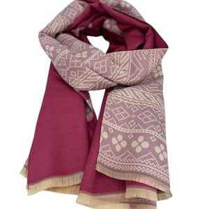 Beyond Joy Pashmina/Cashmere Substitute 100% Acrylic Shawl Scarf w Double sided Colors w 2 XL Nordic Winter Pattern Magenta & Pink
