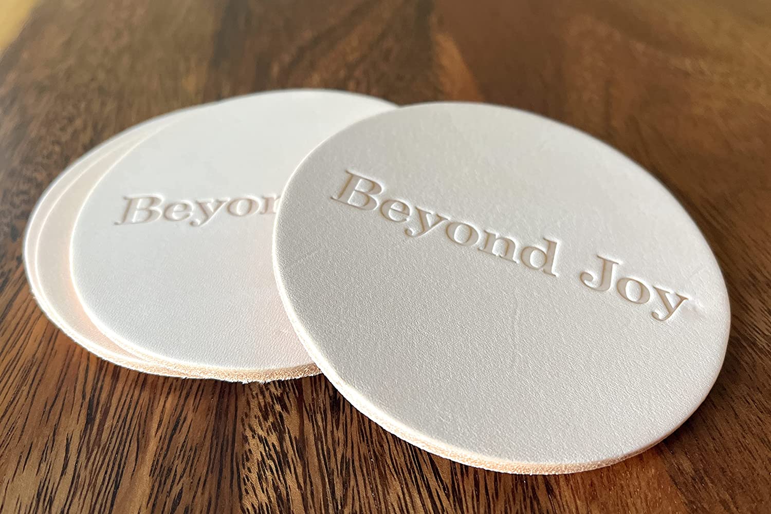Beyond Joy Vachetta Leather Coaster 4 Pack 100% Un-Dyed Natural Full-Grain Leather 4" Round: Stash's Funtime - Image 3