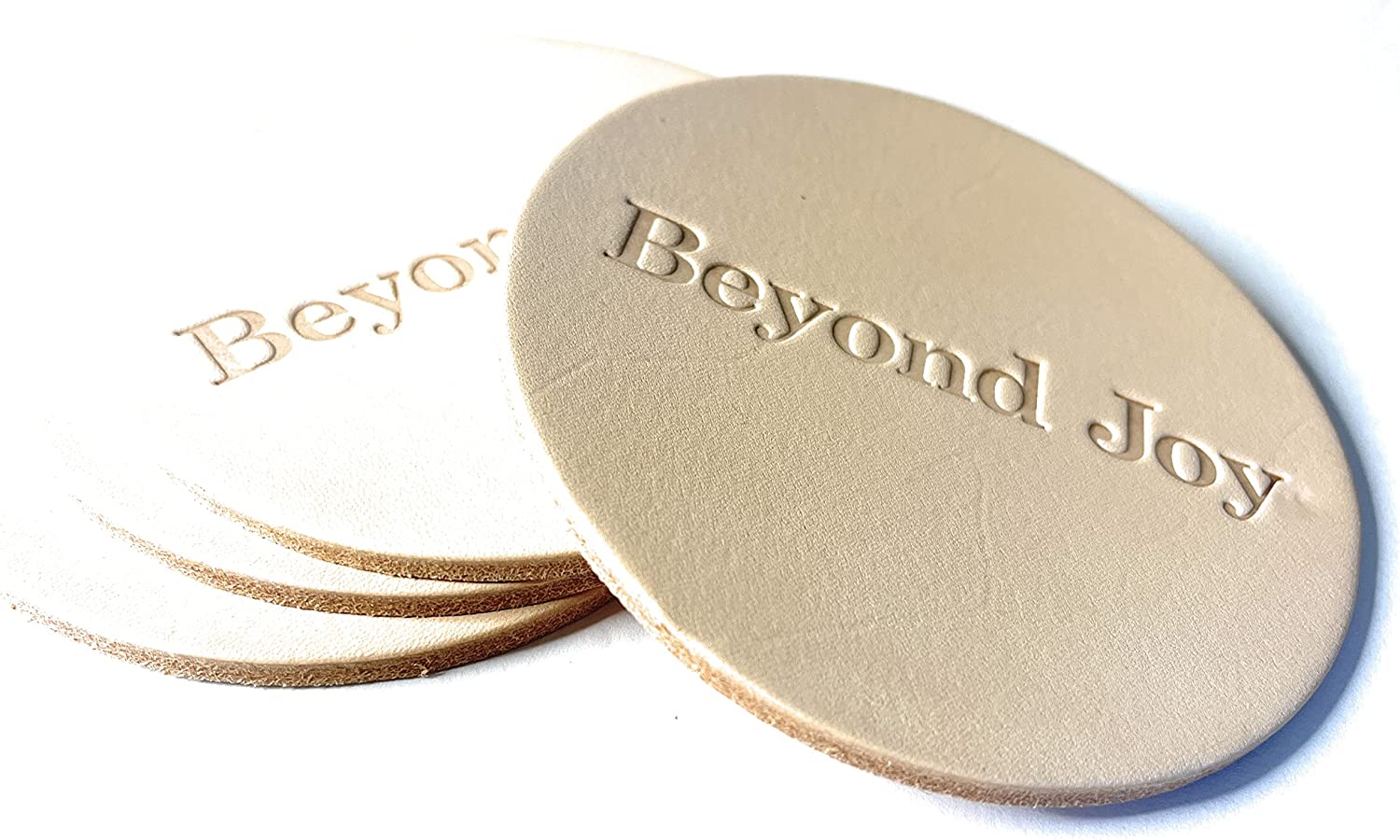Beyond Joy Vachetta Leather Coaster 4 Pack 100% Un-Dyed Natural Full-Grain Leather 4" Round: Stash's Funtime - Image 4