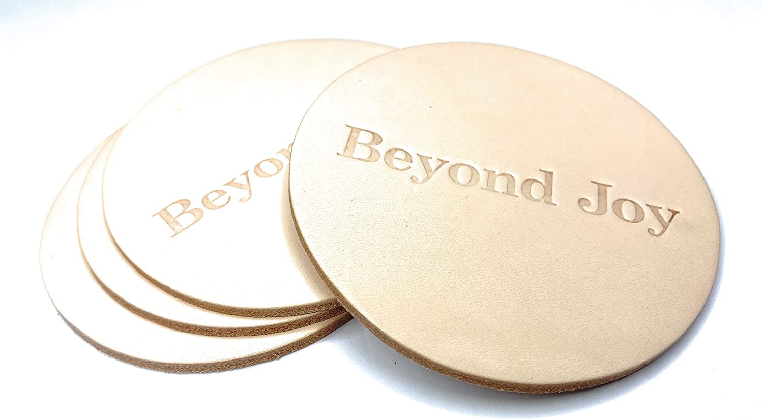 Beyond Joy Vachetta Leather Coaster 4 Pack 100% Un-Dyed Natural Full-Grain Leather 4" Round: Stash's Funtime - Image 5