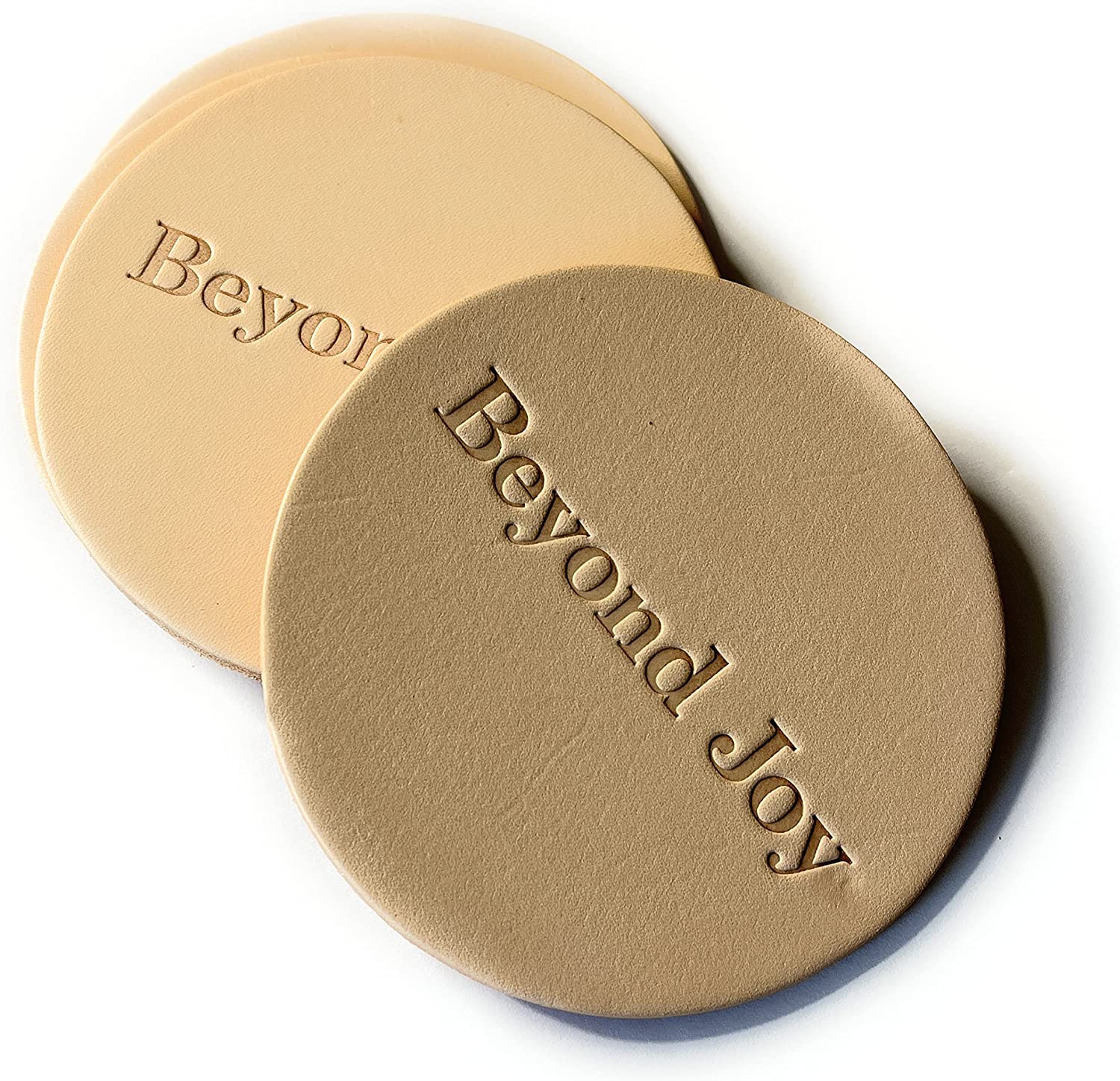 Beyond Joy Vachetta Leather Coaster 4 Pack 100% Un-Dyed Natural Full-Grain Leather 4" Round: Stash's Funtime