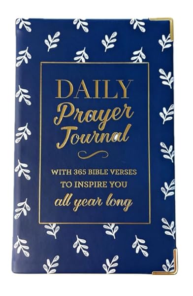 Eccolo Daily Prayer Journal With 365 Bible Verses To Inspire You All Year Long, Navy Blue with White leaves with metal conner protectors