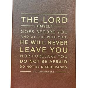 Eccolo Faux Leather Christian Blank Notebook with Bible Verses The Lord Himself Goes Before You and Will Be With You; He Will Never Leave You Nor Foresake You. Deutheronomy 31:8"