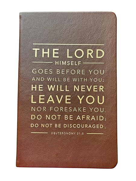 Eccolo Faux Leather Christian Blank Notebook with Bible Verses The Lord Himself Goes Before You and Will Be With You; He Will Never Leave You Nor Foresake You. Deutheronomy 31:8"