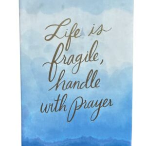 Eccolo "LIFE IS FRAGILE, HANDLE WITH PRAYER, HANDLE WITH PRAYER" Sky Ocean Blue Water paint design Christian Blank Journal Notebook with Bible Verses