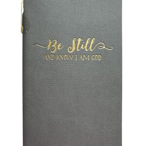 Eccolo Pocket Pen Journal Be Still and Know I Am God, 192 Lined Page Super Flexible Notebook, 7.5" x 4.5", Pen Included, Gray with Gold Pen