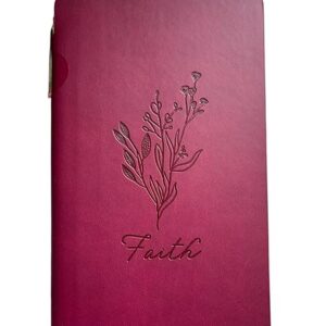 Eccolo Pocket Pen Journal Faith, 192 Lined Page Super Flexible Notebook, 7.5" x 4.5", Pen Included, Burgundy with Gold Pen