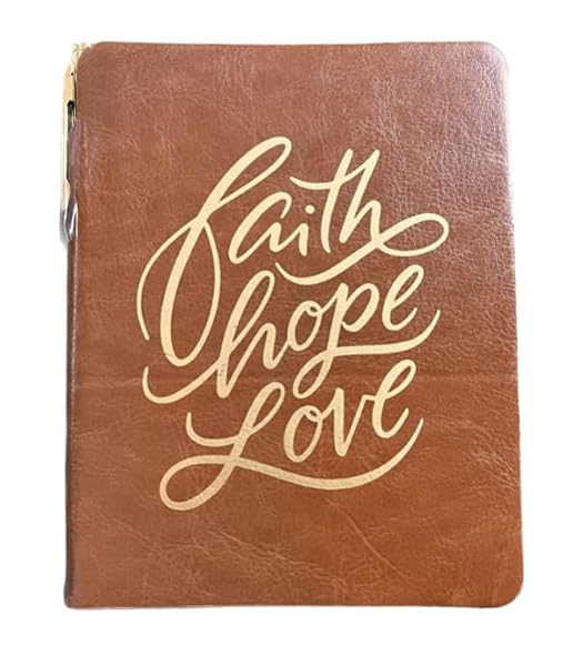 Eccolo Pocket Pen Journal Faith Hope Love, 192 Lined Page Super Flexible Notebook, 5.75 x 4.5, Pen Included, Brown