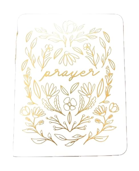 Eccolo Pocket Pen Journal Prayer, 192 Lined Page Super Flexible Notebook, 5.75 x 4.5, Pen Included, Cream Tone with Gold Botanical pattern with Gold Pen