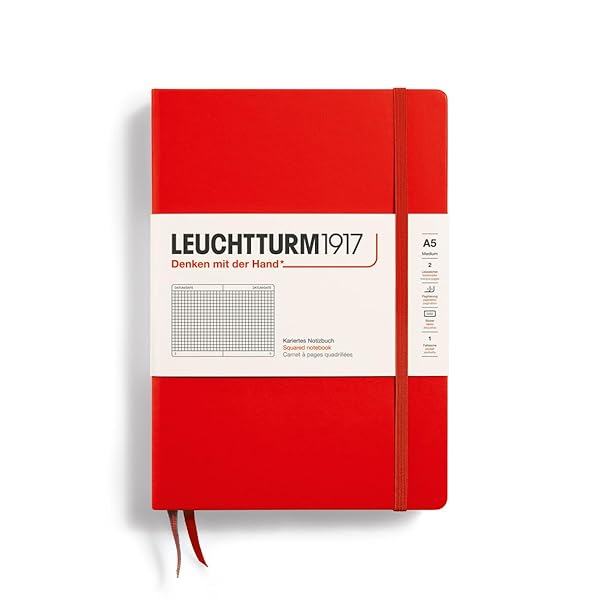 LEUCHTTURM1917 - Notebook Hardcover Medium A5-251 Numbered Pages for Writing and Journaling (Red, Squared)