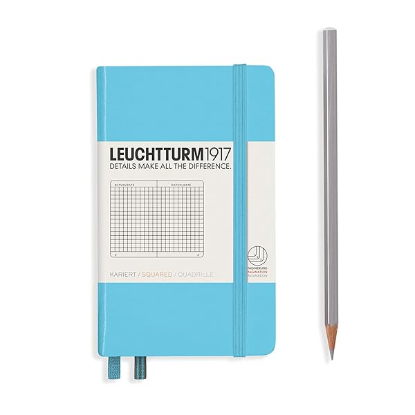 LEUCHTTURM1917 - Notebook Hardcover Pocket A6-187 Numbered Pages for Writing and Journaling (Ice Blue, Squared)