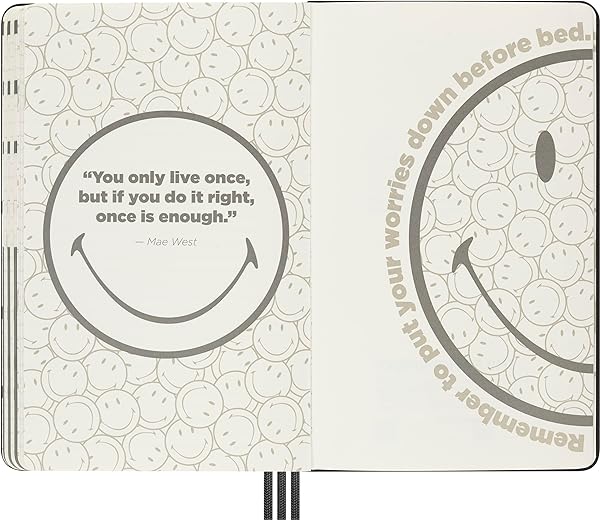 Moleskine Limited Edition Smiley Positivity Planner, Hard Cover, Large (5" x 8.25"), Undated Planner, Black, 240 Pages - Image 6