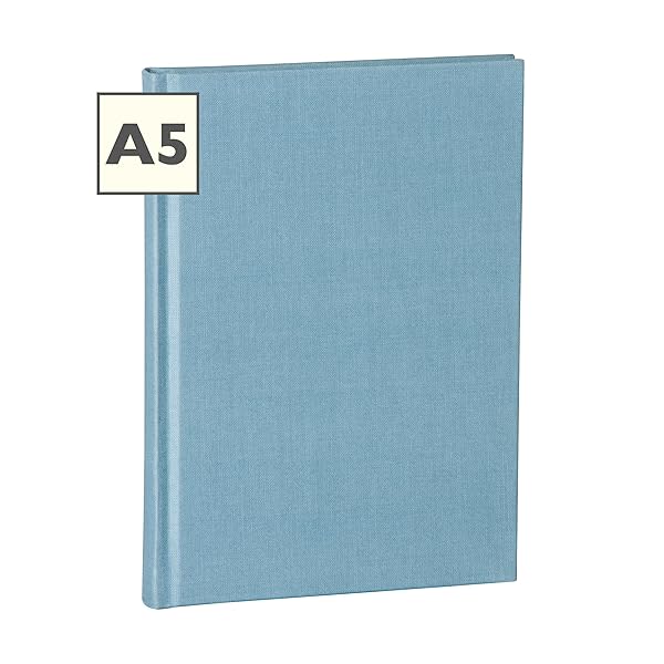 Semikolon A5 Classic Linen Cover Notebook, 6 X 8.4 Inches, 144 Blank Pages, 100g Cream Colored Paper, Ciel (10109)