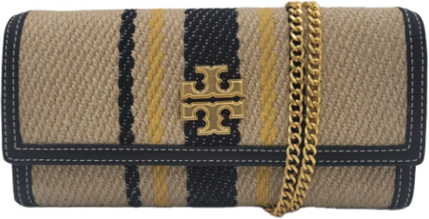 Tory Burch 136230 Juliette French Linen Tan/Black With Gold Hardware Women Chain Wallet***Previously Loved*** - Image 3