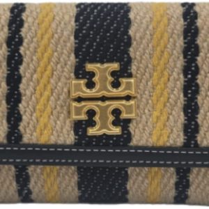 Tory Burch 136230 Juliette French Linen Tan/Black With Gold Hardware Women Chain Wallet***Previously Loved***