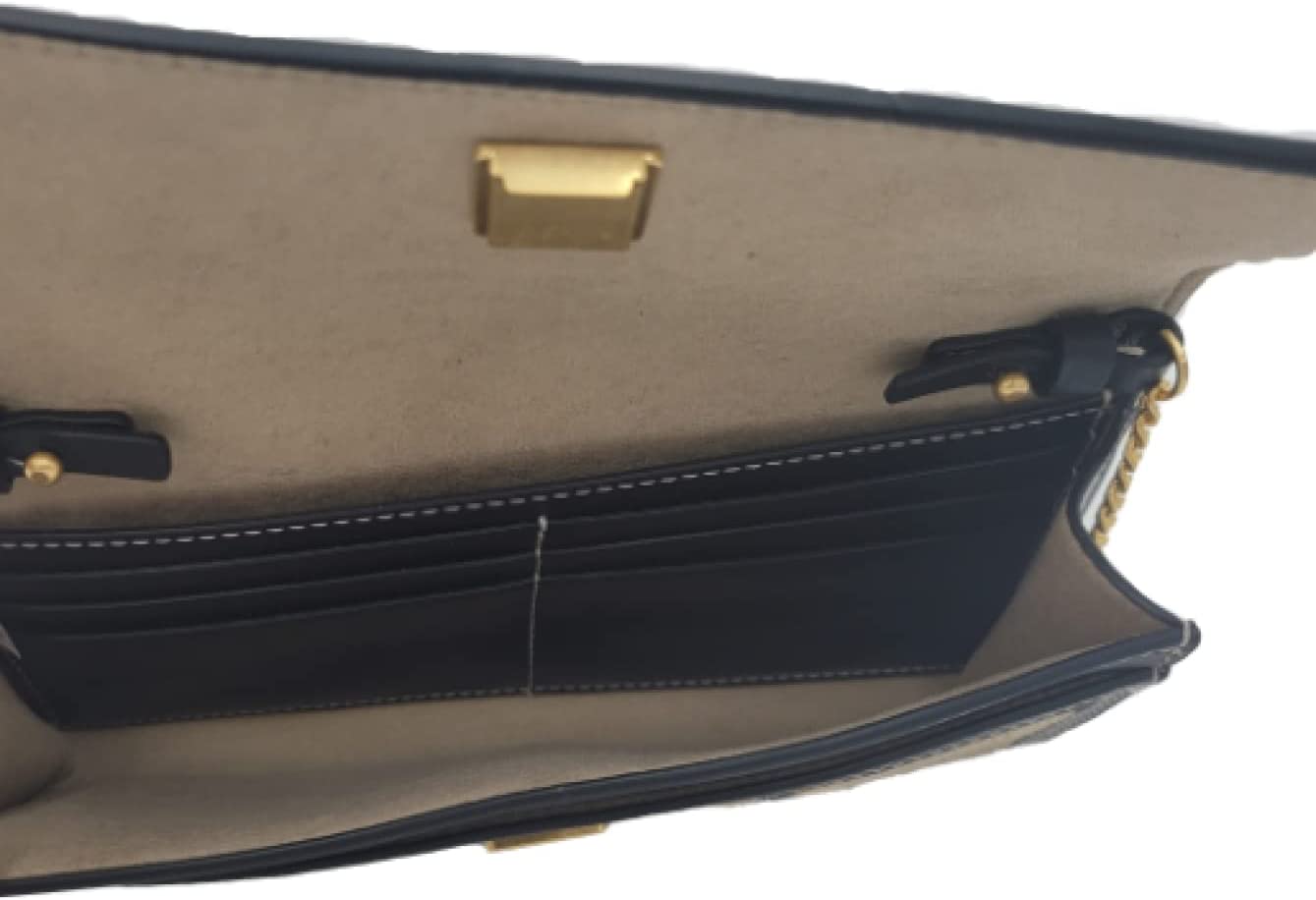 Tory Burch 136230 Juliette French Linen Tan/Black With Gold Hardware Women Chain Wallet***Previously Loved*** - Image 5