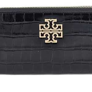 Tory Burch 145345 Britten Embossed Black With Gold Hardware Leather Women's Zip Continental Wallet