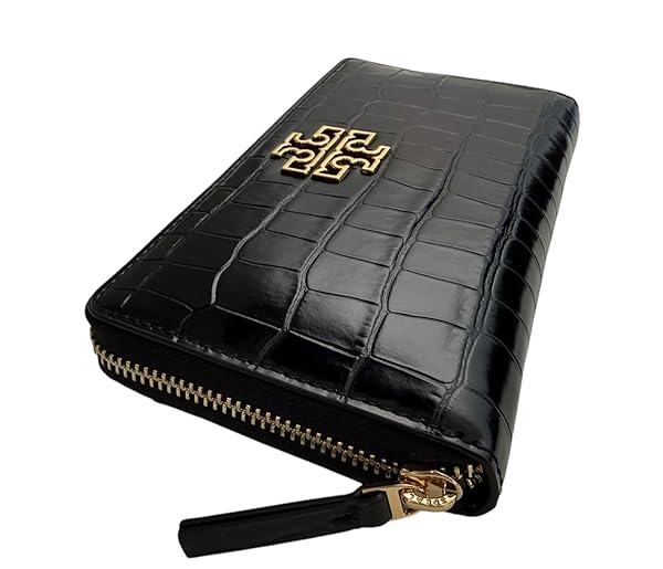 Tory Burch 145345 Britten Embossed Black With Gold Hardware Leather Women's Zip Continental Wallet - Image 6