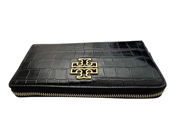 Tory Burch 145345 Britten Embossed Black With Gold Hardware Leather Women's Zip Continental Wallet - Image 8