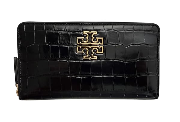 Tory Burch 145345 Britten Embossed Black With Gold Hardware Leather Women's Zip Continental Wallet - Image 9