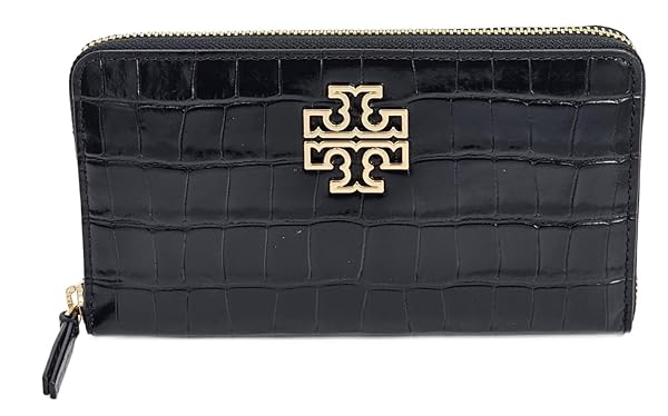 Tory Burch 145345 Britten Embossed Black With Gold Hardware Leather Women's Zip Continental Wallet