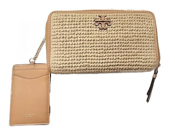 Tory Burch 156094 Thea Raffia Khaki With Gold Hardware Women's Zip Continental Wallet With Attached Card Case - Image 3