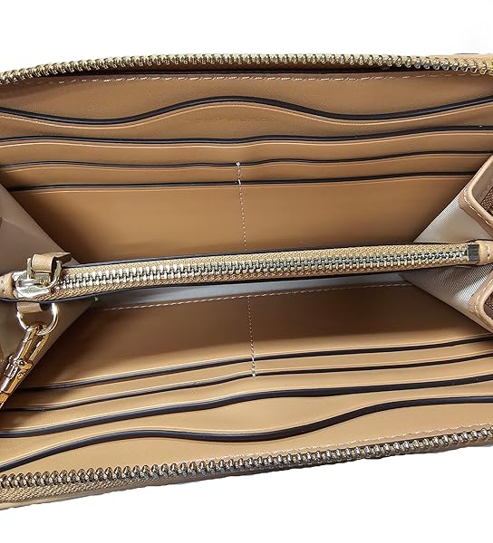 Tory Burch 156094 Thea Raffia Khaki With Gold Hardware Women's Zip Continental Wallet With Attached Card Case - Image 4
