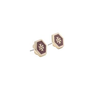 Tory Burch 82437 Claret With Tory Gold Women's Hex Logo Enamel Earrings