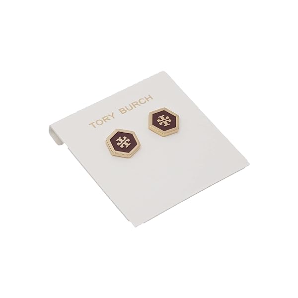 Tory Burch 82437 Claret With Tory Gold Women's Hex Logo Enamel Earrings - Image 5