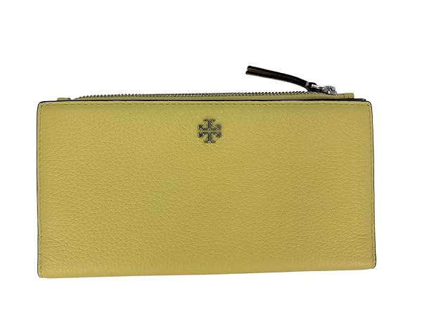 Tory Burch Blake Color-Block Slim Wallet Pastel Yellow/Pineforest 701 with Button Closure