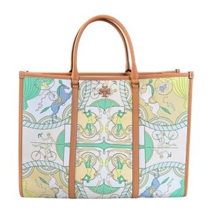 Tory Burch Blake Tote Bag, Printed Canvas with Leather Trim, Pastel Bicycle Pattern