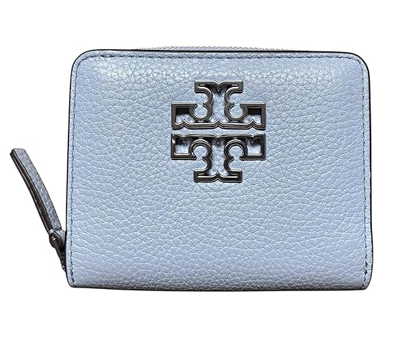 Tory Burch Britten BI Fold Wallet 146708 Blue Mist with Brass Rolled in Silver Tone Hardware