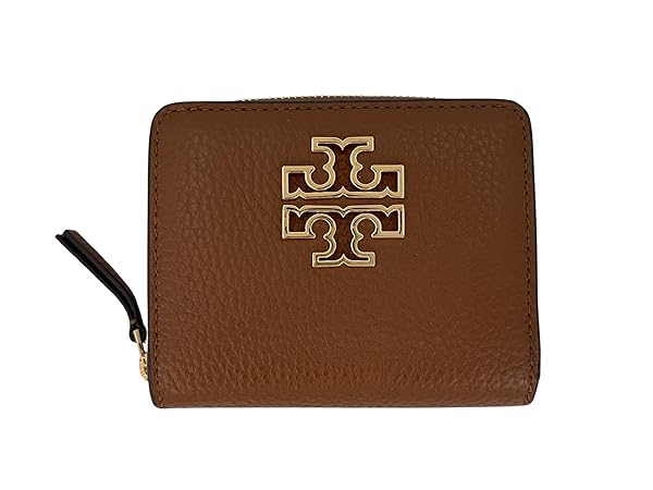 Tory Burch Britten BI Fold Wallet 146708 Moose Brown with Brass Rolled in Gold Tone Hardware