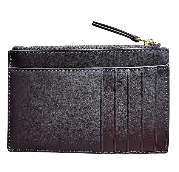 Tory Burch Britten Card Case, Soft Zip Wallet, Dark Mahogany - Image 3