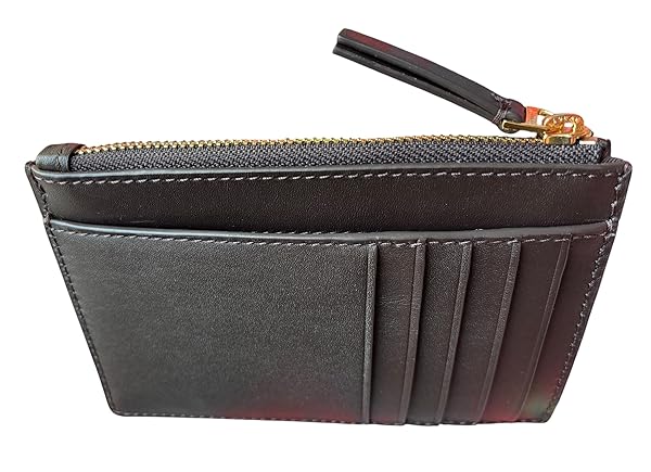 Tory Burch Britten Card Case, Soft Zip Wallet, Dark Mahogany - Image 4