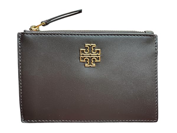 Tory Burch Britten Card Case, Soft Zip Wallet, Dark Mahogany