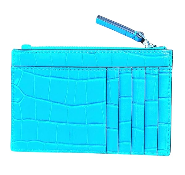 Tory Burch Britten Embossed Zip Card Case141067, Ocean Meadow 406 in Embossed leather - Image 3