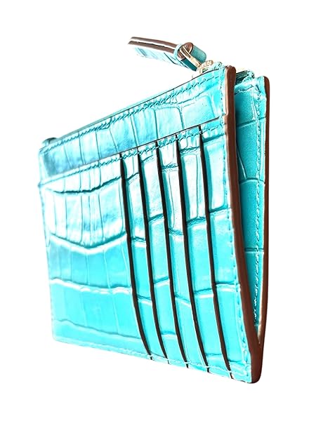 Tory Burch Britten Embossed Zip Card Case141067, Ocean Meadow 406 in Embossed leather - Image 4