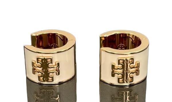 Tory Burch Britten Enamel Huggie 149325 Ivory 700, Small & Wide Hoop w Double T Logo - Image 3