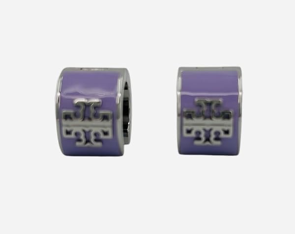 Tory Burch Britten Enamel Huggie 149325 Silver Purple Lavender 502, Small & Wide Hoop w Double T Logo - Image 4