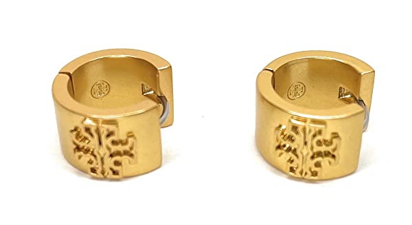 Tory Burch Britten Huggie 134832 Rolled Brass 715, Small & Wide Hoop w Double T Logo - Image 3