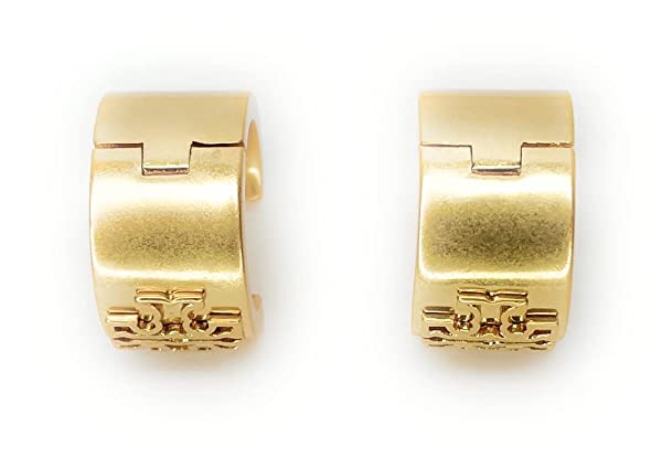 Tory Burch Britten Huggie 134832 Rolled Brass 715, Small & Wide Hoop w Double T Logo - Image 4
